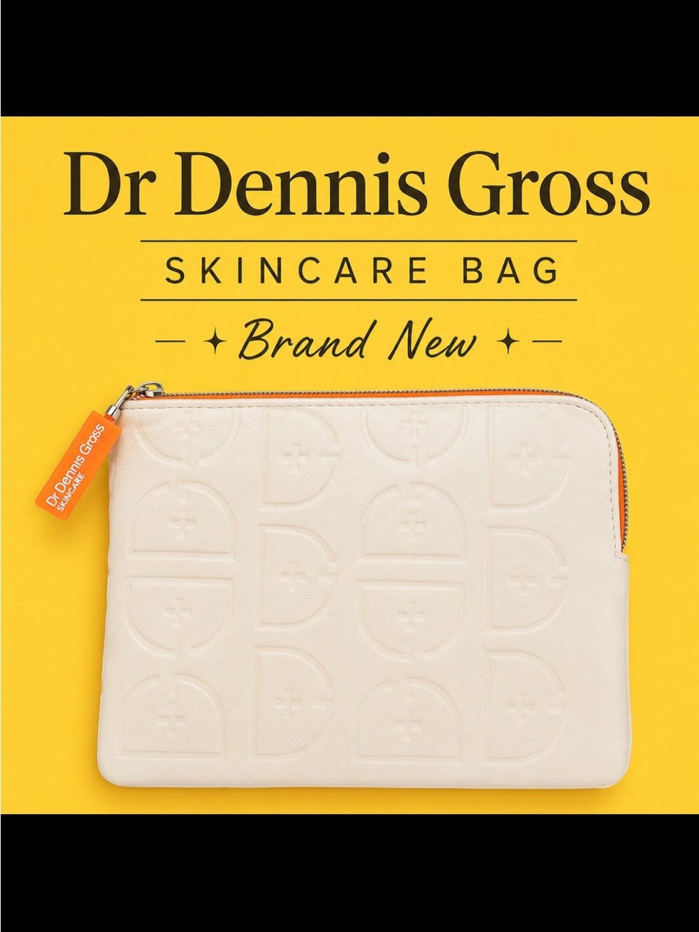 Dr Dennis Gross Skincare Bag WhiteOrange Zip Pouch. Brand New.